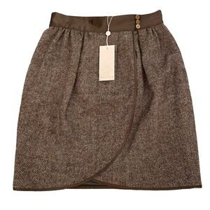 NWT Walter Baker Speckled Tweed Mini Skirt Brown Multi Cross Front Size 4 $198